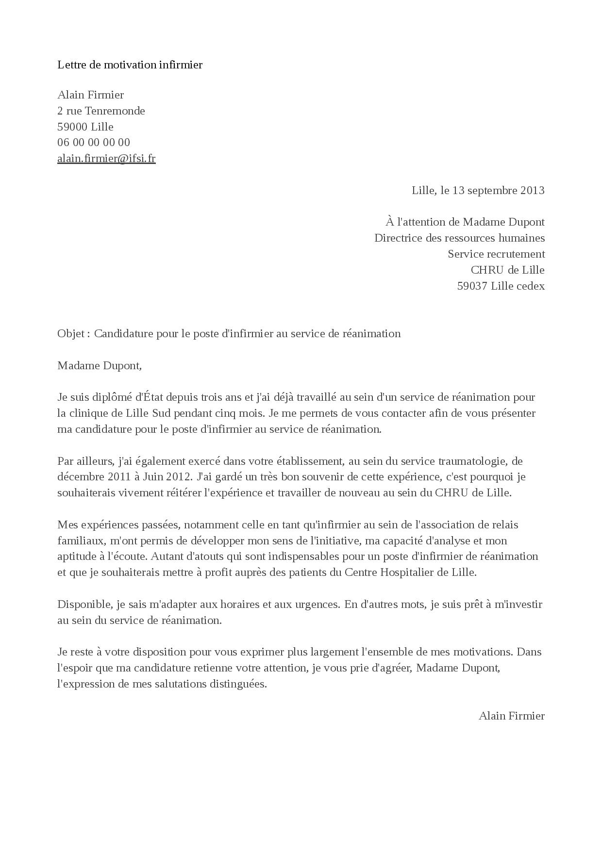 Pour vous aider à rédiger votre lettre de motivation, voici des exemples de lettres de motivation : Exemple De Lettre De Motivation Infirmier Staffsante