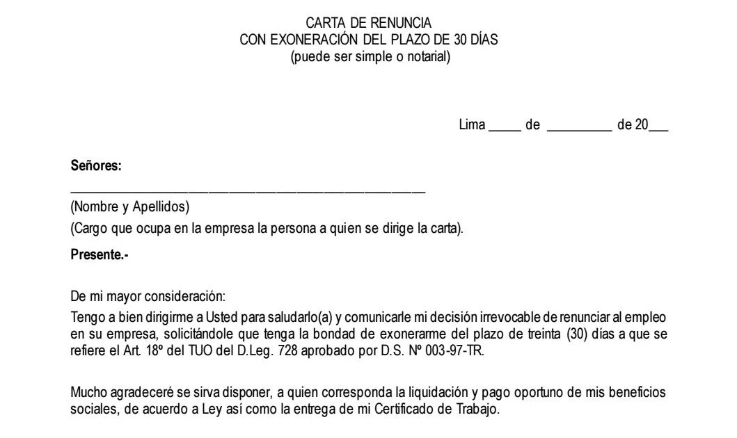 Carta De Renuncia Beneficios Sociales - u Carta De