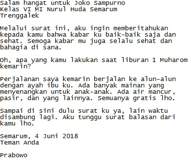 Contoh surat pribadi bahasa inggris.