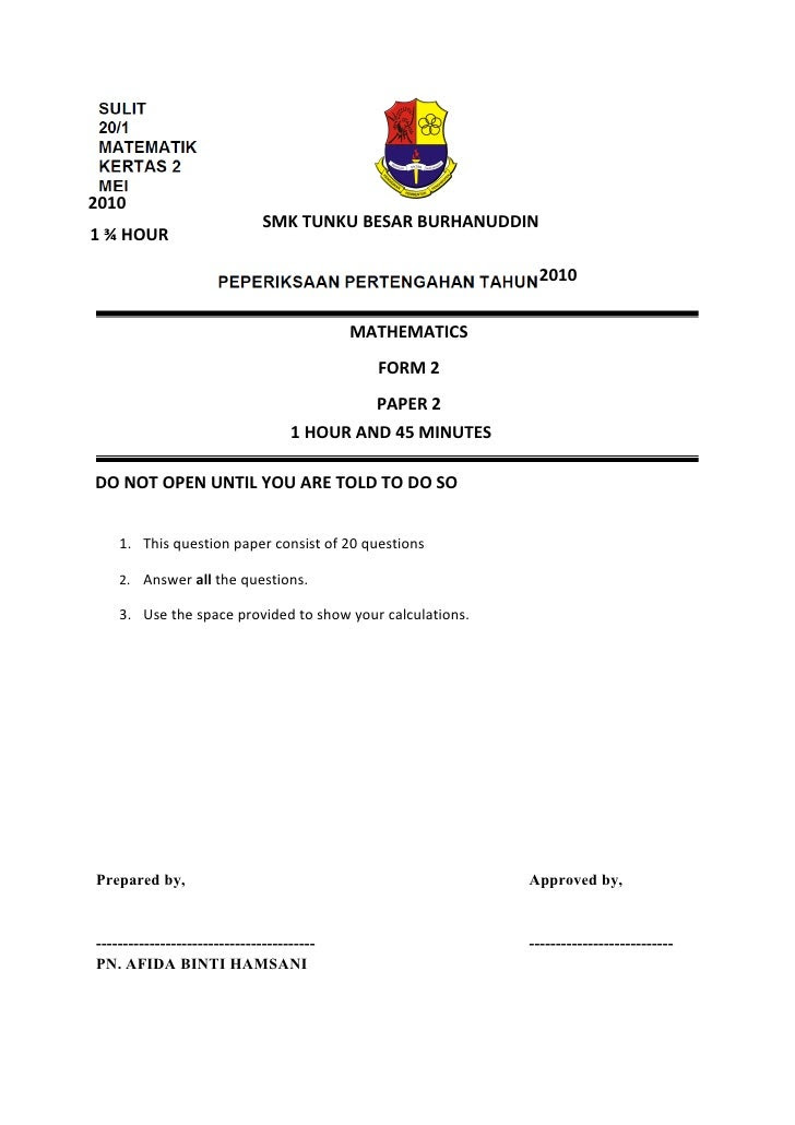 Soalan Matematik Form 3 - Contoh 0108