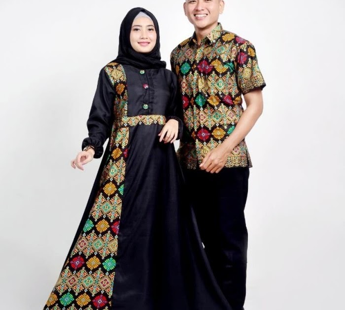 Gambar Gamis Kombinasi Batik Polos - AR Production