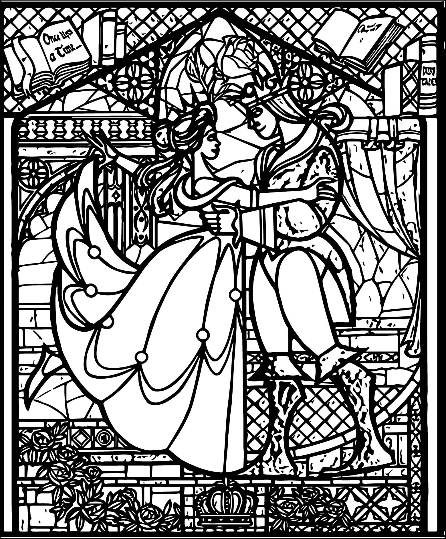 Beauty And The Beast Stained Glass Window Coloring Page Stained Glass Ideas