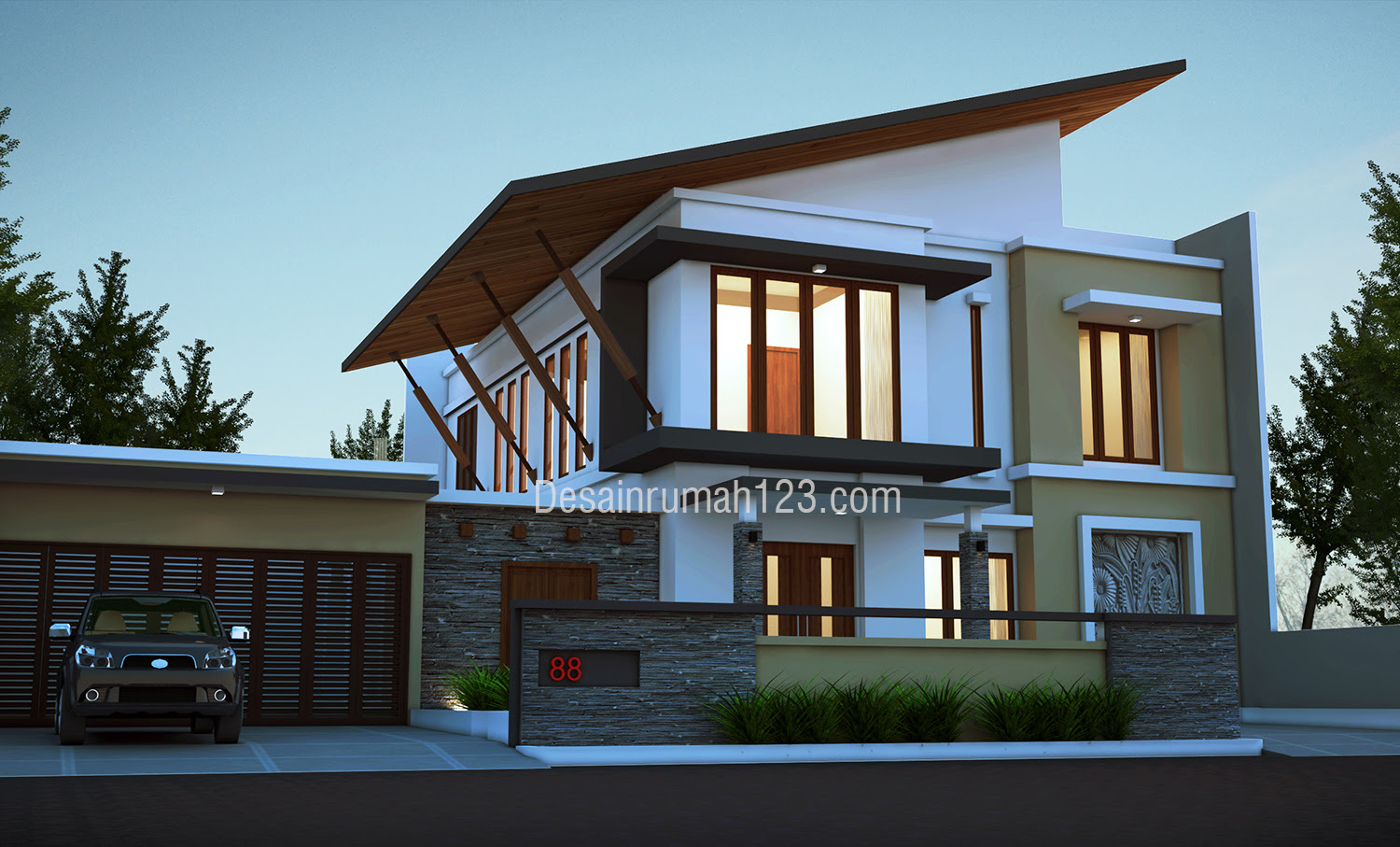 55 Desain Fasad Rumah 2 Lantai Modern Tropis Sisi Rumah Minimalis