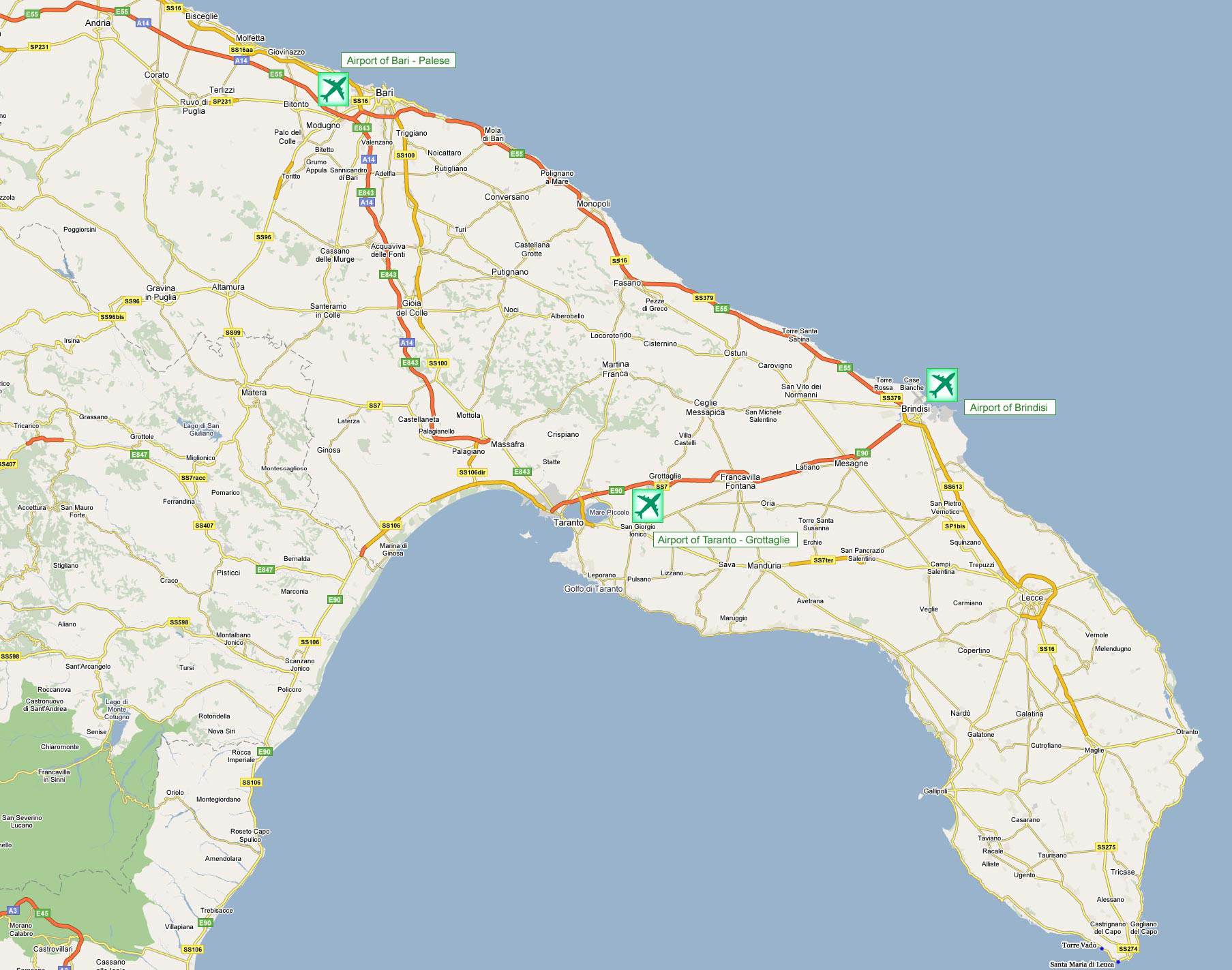 La cartina geografica della regione calabria: Mappa Della Puglia