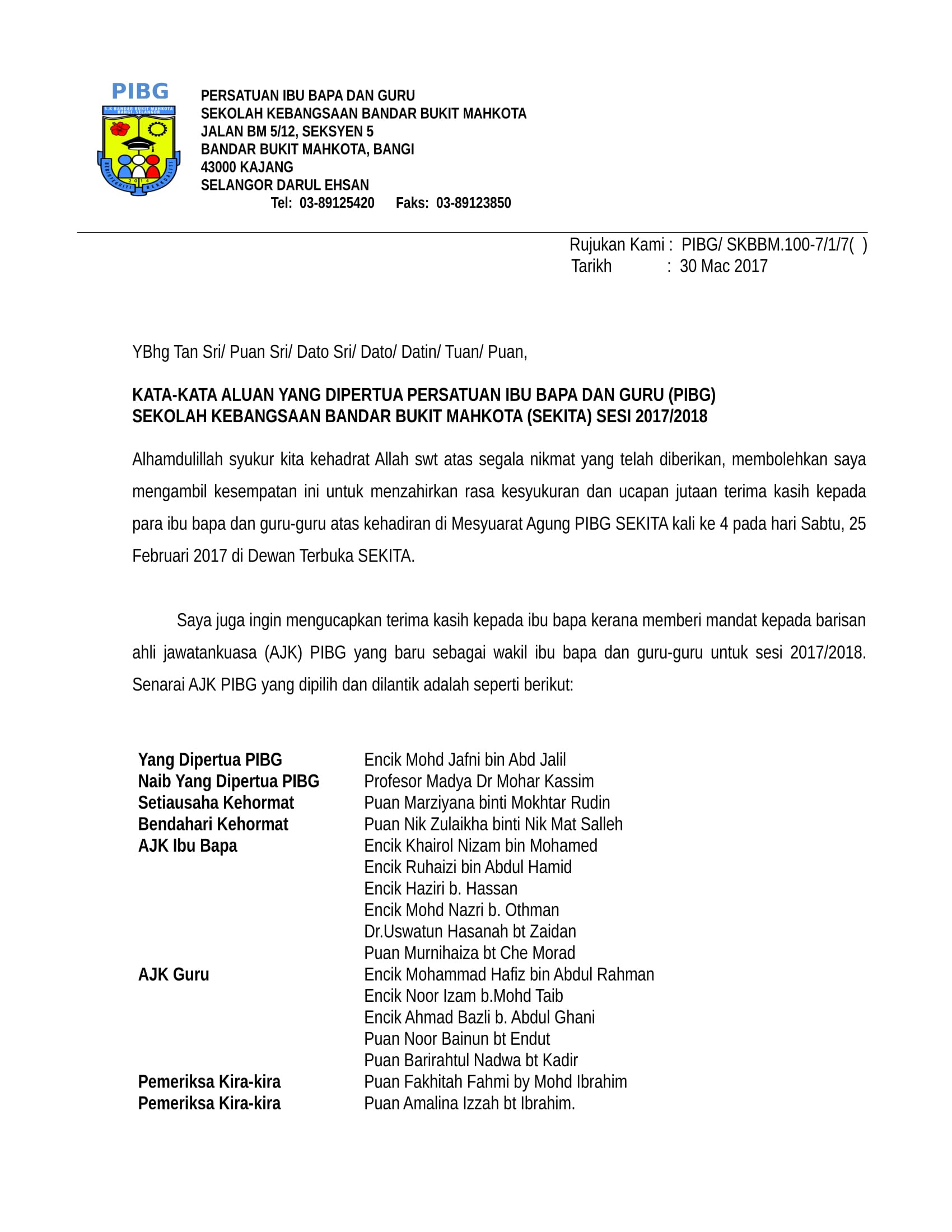 Habibah abdul rahim, ketua pengarah pelajaran malaysia. Ucapan Ydp Pibg Sesi 2017 2018 Sekolah Kebangsaan Bandar Bukit Mahkota
