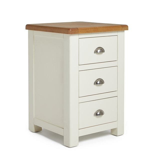 It's the ideal place to keep all those bedtime bits and pieces close to hand, whether it's the latest bestseller, your reading glasses, an alarm clock or a table lamp.and, of course, it provides a useful surface for that welcome glass of water or morning cuppa. Buy Habitat Kent 3 Drawer Bedside Table Cream Oak Bedside Tables Argos