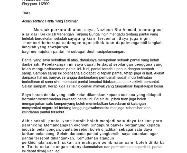 Contoh Surat Kiriman Rasmi Aduan Kebersihan Kantin Sekolah 