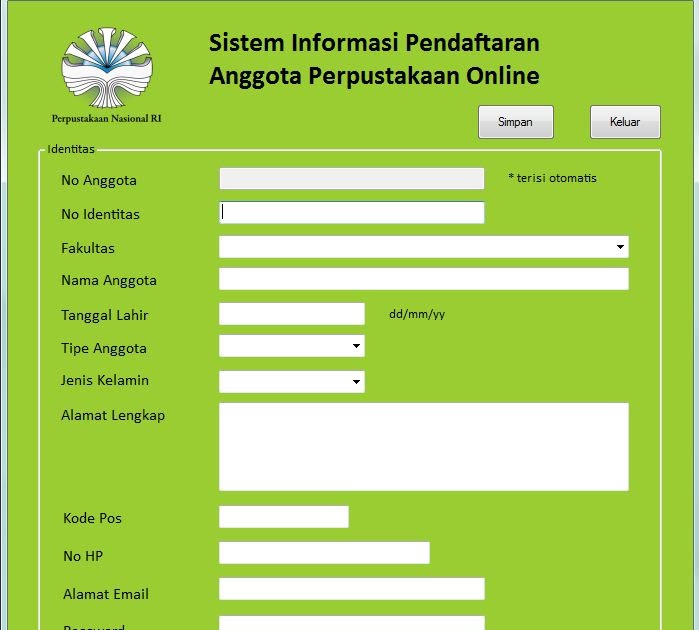 Contoh Formulir Pendaftaran  Anggota Perpustakaan Sekolah 