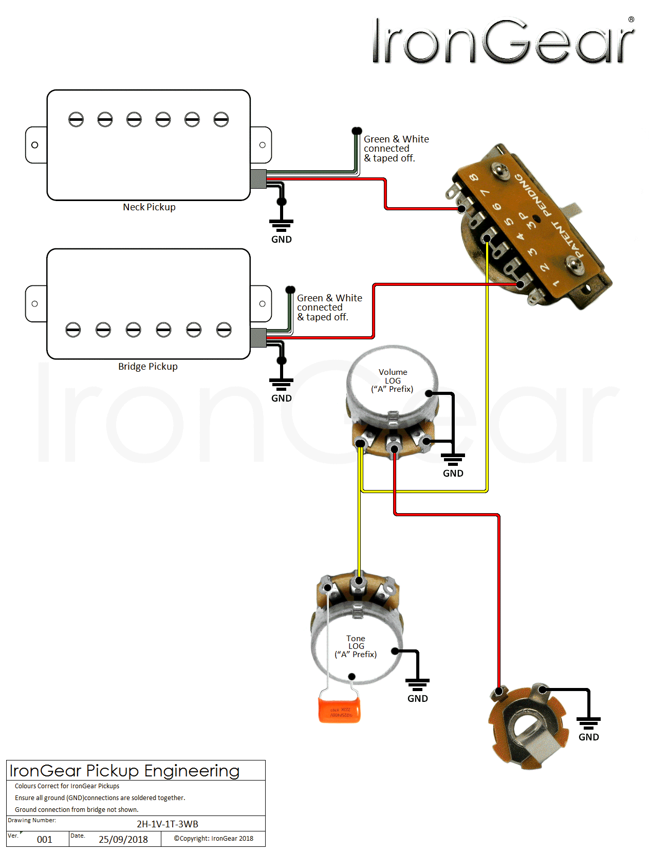 Humbuckers w way toggle switch volume control. Irongear Pickups Wiring