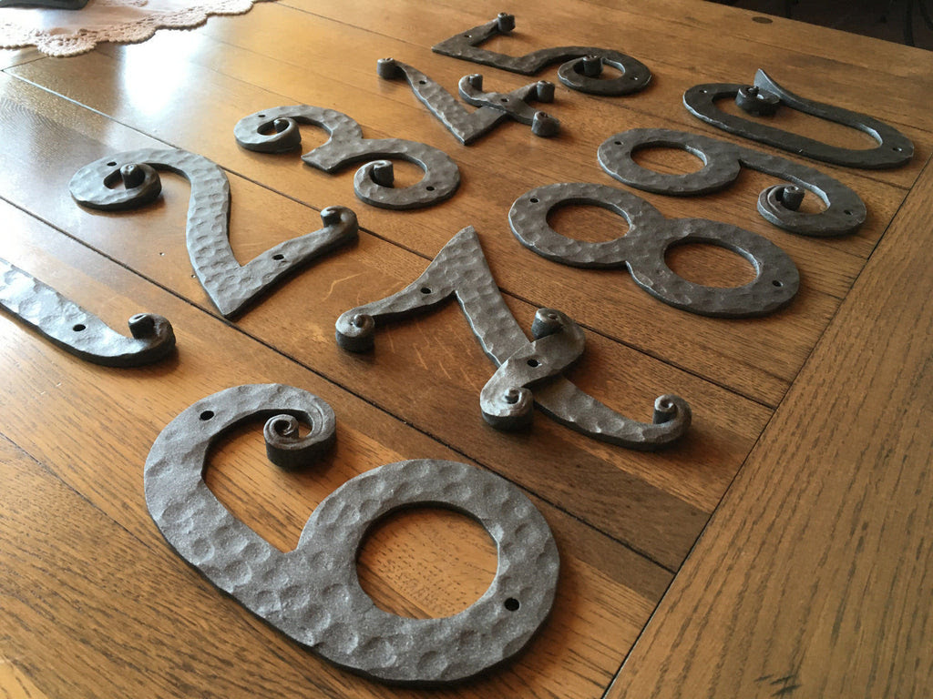 Finished with a flat black powder finish that is baked on to ensure quality and durability for many years of enjoyment, these numbers will last for years. Hand Forged Wrought Iron House Numbers From 0 9 Height 8 4 Handmade Wood Iron Copper Craft
