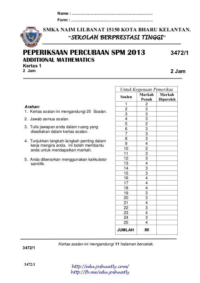 Soalan Matematik Mrsm - Kecemasan d