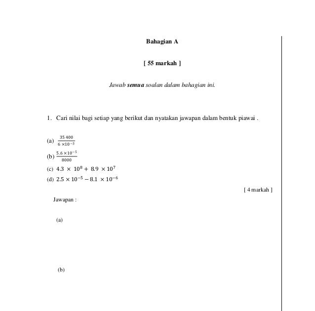 Soalan Matematik Tahun 6 Beserta Jawapan - Contoh II