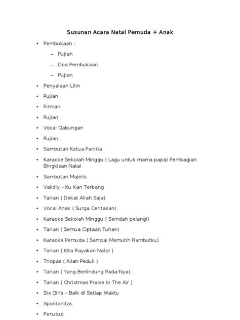 Contoh Rundown Acara Natal Sekolah Minggu / The ROMP ...