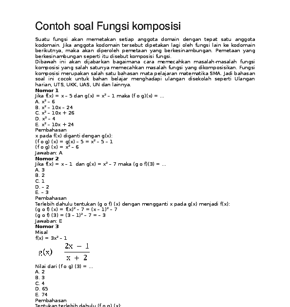 Yuk Mojok! Contoh Soal Cerita Fungsi Komposisi Dan Jawaban