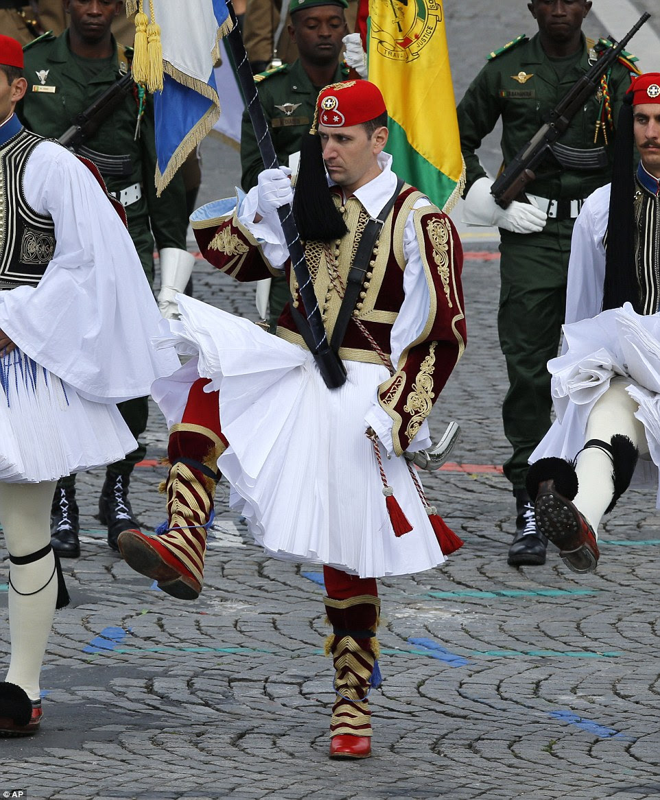 President Hollande said it was important that all participant nations in the First World War including these Greek soliders should take part in today's parade 