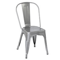 Set of four stacking metal dining chairs in brushed silver finish