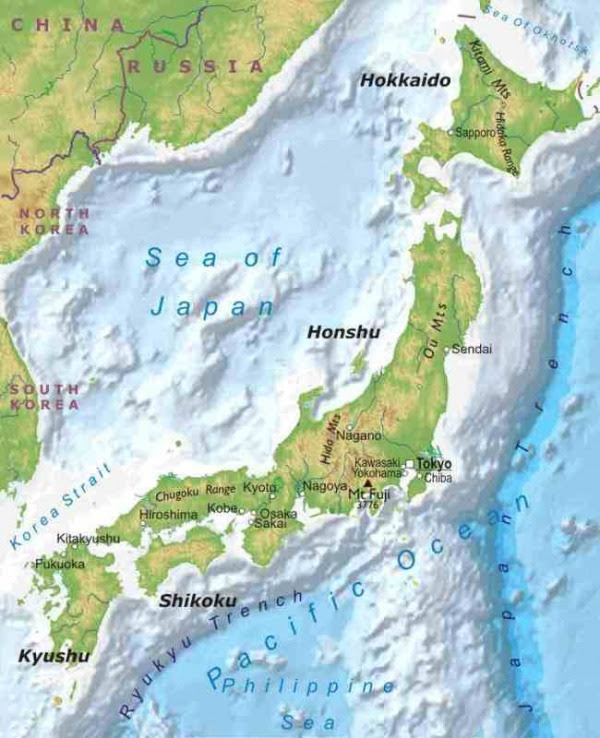 Japan's highest mountain is mount fuji, with an elevation of 12. Physical Map Japan