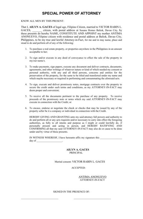 General Power Of Attorney Philippines Pdf