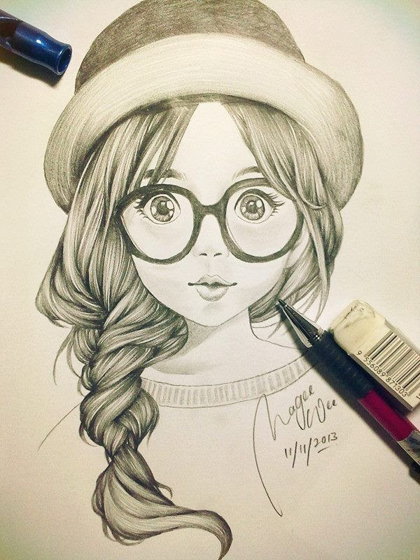 Tumblr art cool drawings cute drawings tumblr animal drawings art cat drawing sketches anime drawings art design. Cute Girl Drawing Images At Getdrawings Free Download