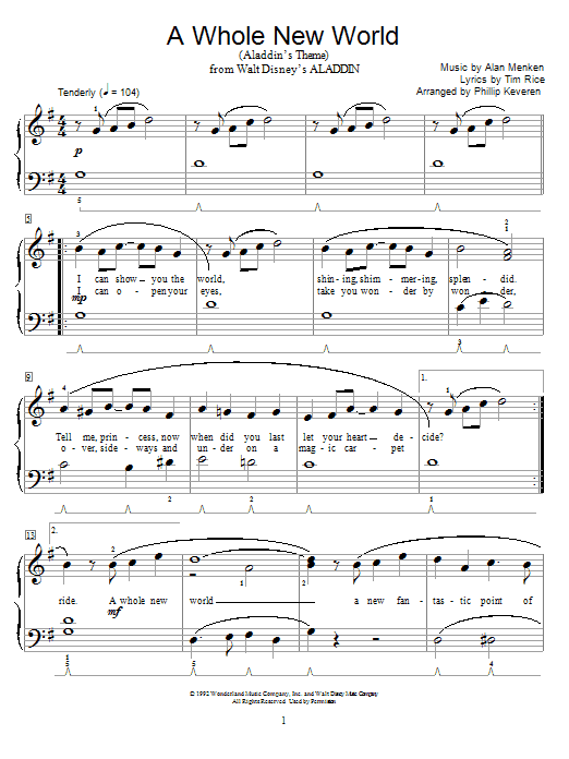 A Whole New World Piano Sheet Music Easy Best Music Sheet