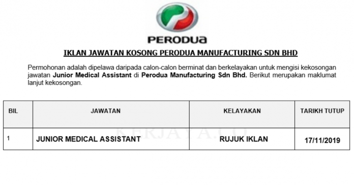 Jawatan Kosong Perodua Manufacturing Sdn Bhd - H Warna