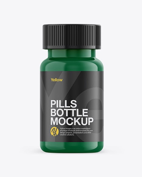 Glossy Plastic Pills Bottle Mockup - Front View - Premium and Free