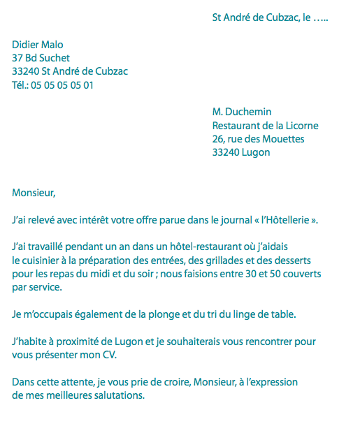 Lettre De Motivation Hotellerie  James Johnson Lettre