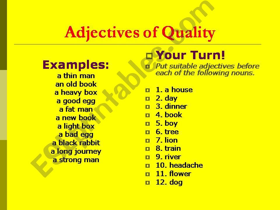 Language arts › adjectives › Esl English Powerpoints Adjectives Of Quality