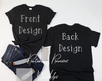 Download Front Back Black Feminine Gildan 500 Mock Up Shirt ...