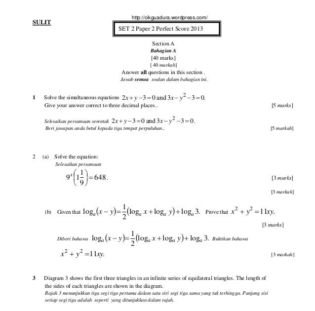 Bank Soalan Add Math - Contoh Dhi