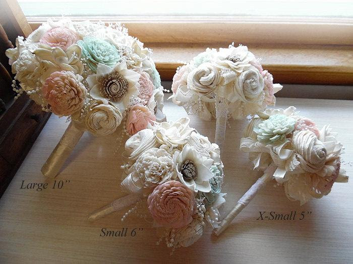 Hope you enjoy this pink and green wedding as much. Pale Pink Mint Green Bridal Bouquet Bridesmaid Bouquet Sola Flowers Ivory Satin Lace And Pearls Made To Order 2447317 Weddbook
