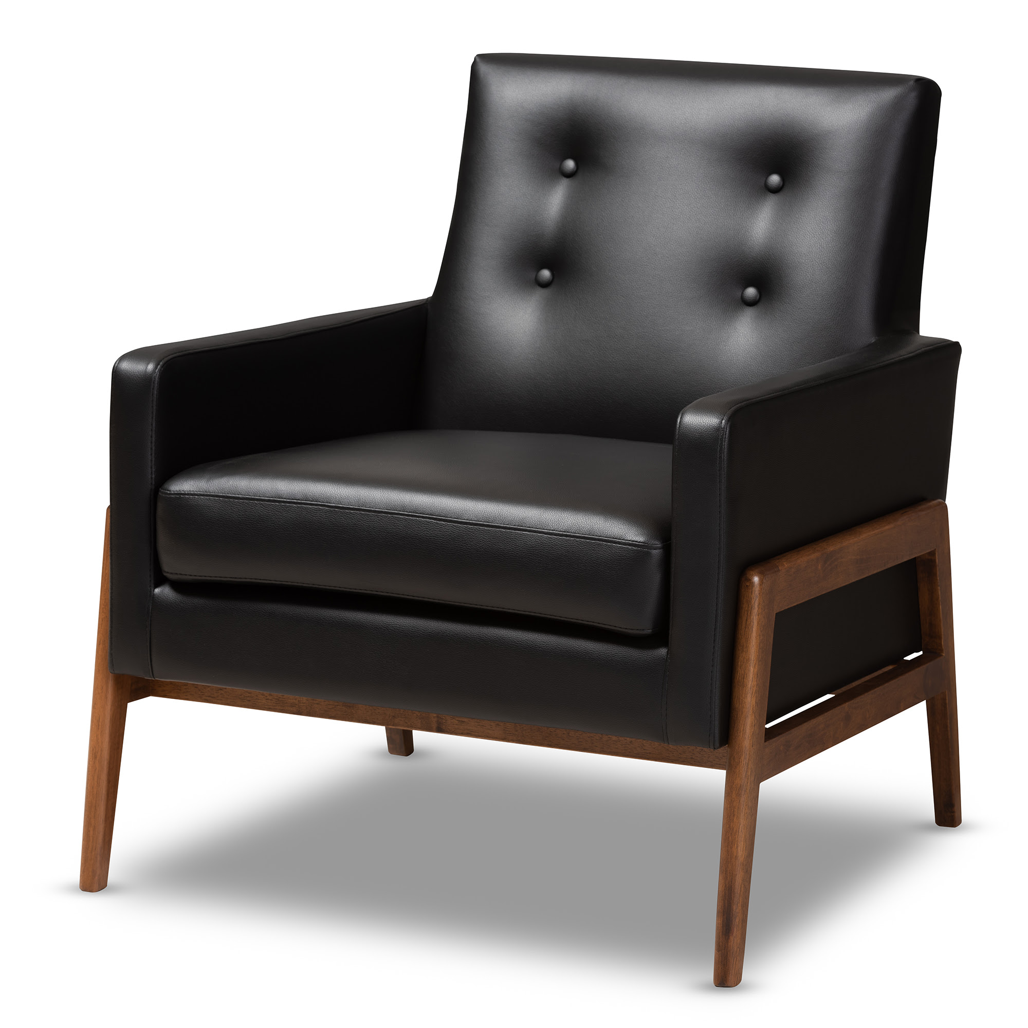 Thanks to the variety of color and style possibilities available, you're limited only by your. Baxton Studio Perris Mid Century Modern Black Faux Leather Upholstered Walnut Wood Lounge Chair