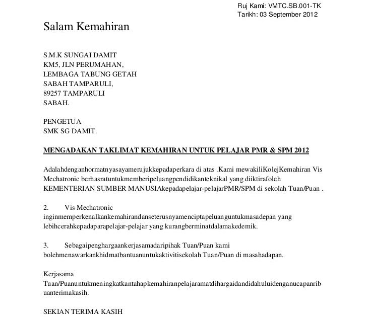 Surat Kiriman Tidak Rasmi In English - Surat Ras