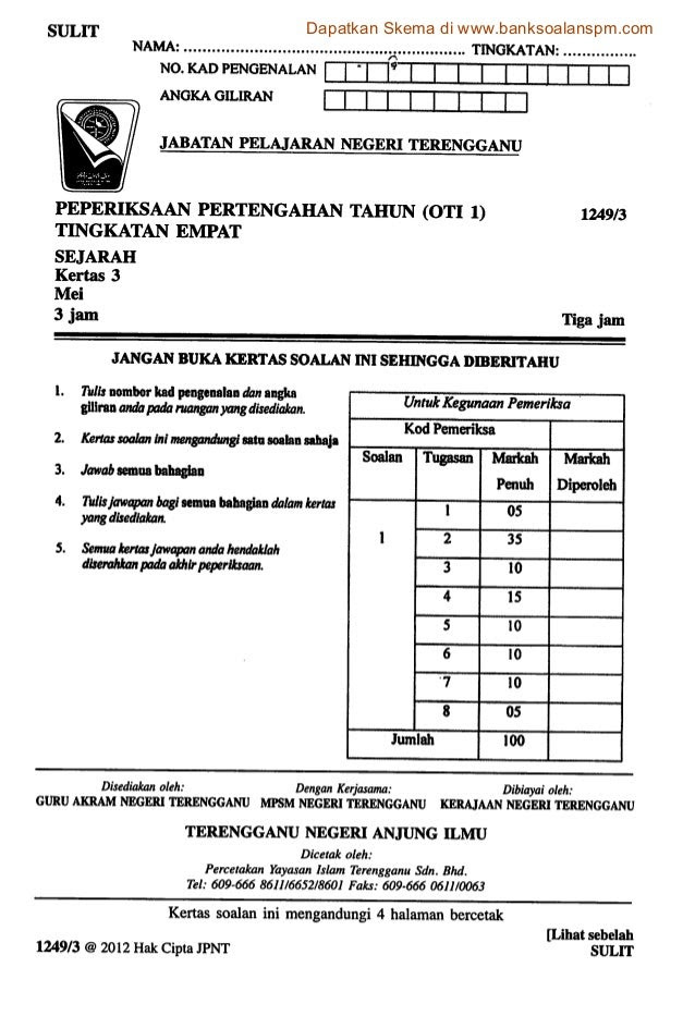 Contoh Jawapan Sejarah Kertas 3 Bab 7 Tingkatan 4 - Contoh Mi
