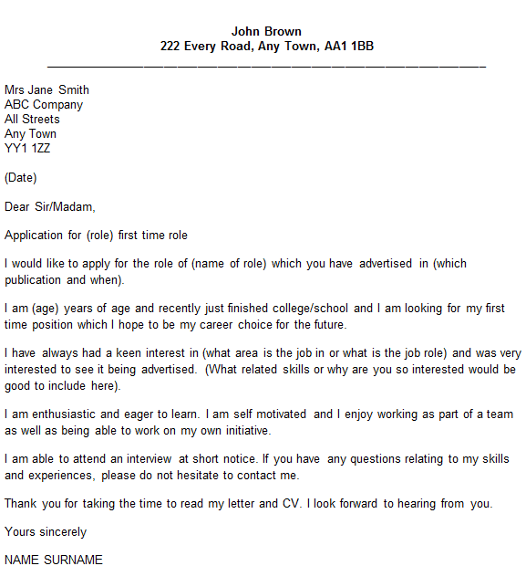 The only thing to do is to edit easily and this is well arranged, simple and in an organized manner so users not necessary to create a new one. First Time Job Cover Letter Example Icover Org Uk Icover Org Uk