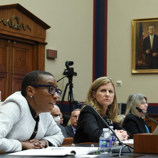 WASHINGTON, DC - DECEMBER 05: (L-R) Dr. Claudine Gay, President of Harvard University, Liz Magill, President of University of Pennsylvania, and Dr. Sally Kornbluth, President of Massachusetts Institute of Technology, testify before the House Education and Workforce Committee at the Rayburn House Office Building on December 05, 2023 in Washington, DC. The Committee held a hearing to investigate antisemitism on college campuses. Kevin Dietsch/Getty Images/AFP (Photo by Kevin Dietsch / GETTY IMAGES NORTH AMERICA / Getty Images via AFP)