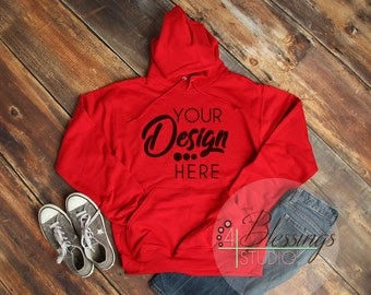 Download Red Hoodie Sweatshirt Mockup Unisex Hooded Sweat Shirt ...