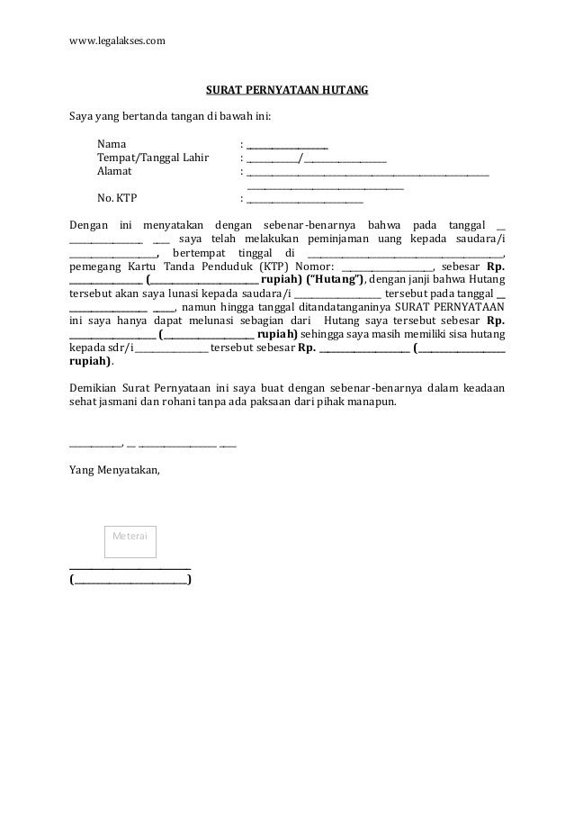 Contoh Surat Pernyataan Pelunasan Hutang Di Bank Contoh Surat