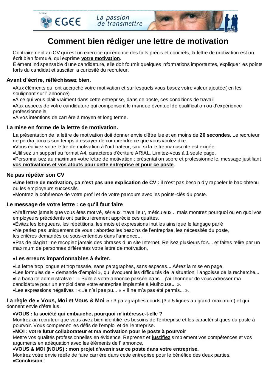 Lettre De Motivation Pour Emploi Avenir | Job Application Cover Letter