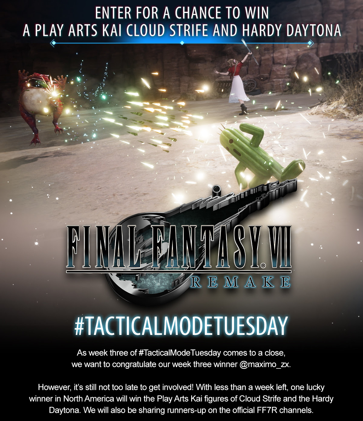 Enter for a chance to win a Play Arts Kai Cloud Strife and Hardy Daytona