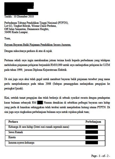 Contoh Surat Rayuan Untuk Pinjaman Mara - Aladdin Web k