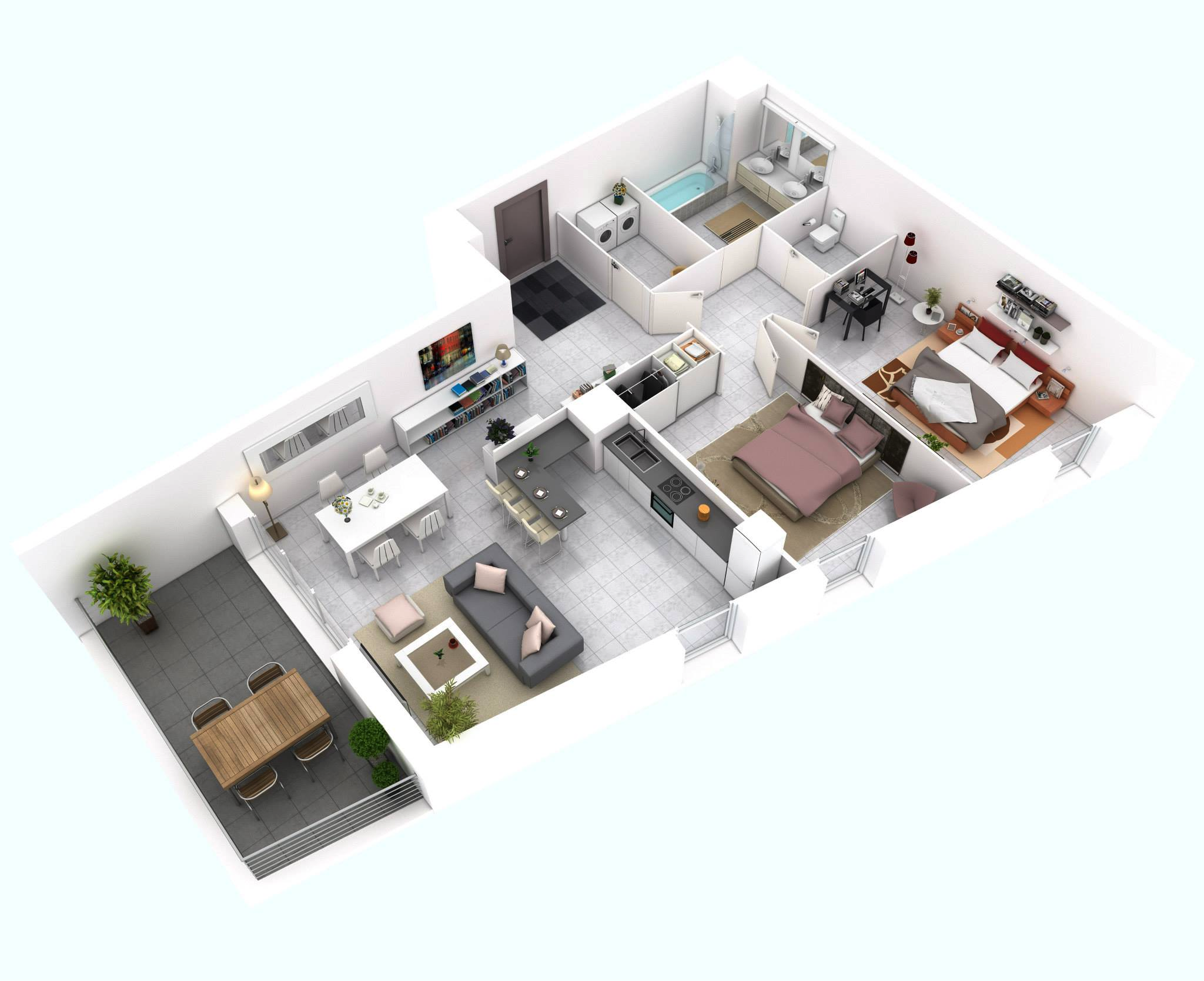 Designed to stand as single detached house, at least there should be 2 meters distance from both sides and back and 3. 25 More 2 Bedroom 3d Floor Plans