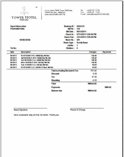 Contoh Form Invoice Hotel - Contoh Iklan