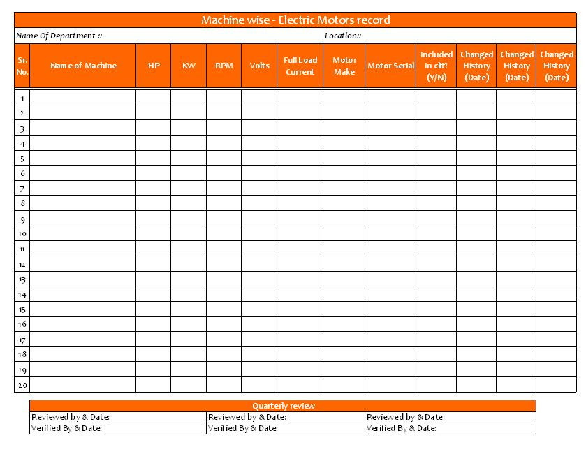 Create an interactive checklist in excel that automatically marks items when they are completed.master excel today with this comprehensive course. Electric Motors Record Sheet