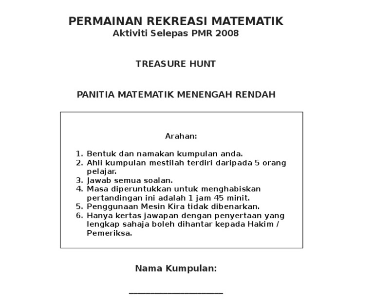 Contoh Soalan Treasure Hunt - Aadhar In