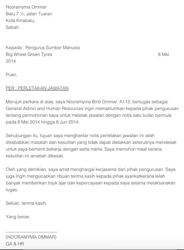 Contoh Surat Letak Jawatan Seminggu