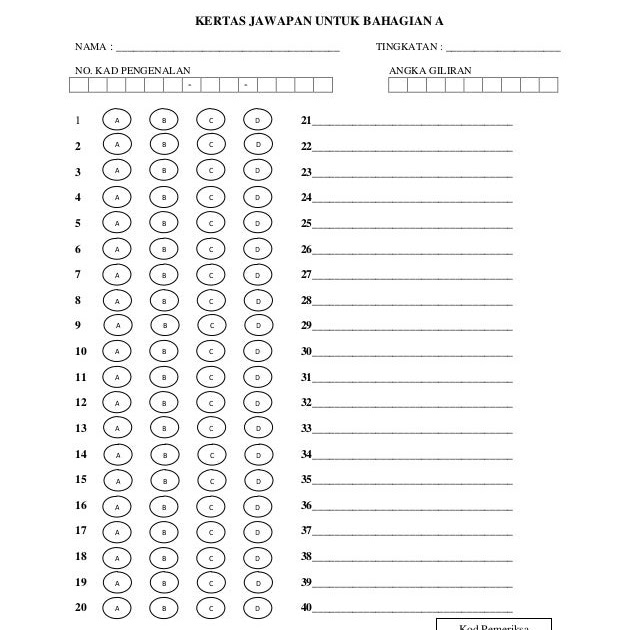 Kertas Jawapan Objektif 20 Soalan - Serial Serials