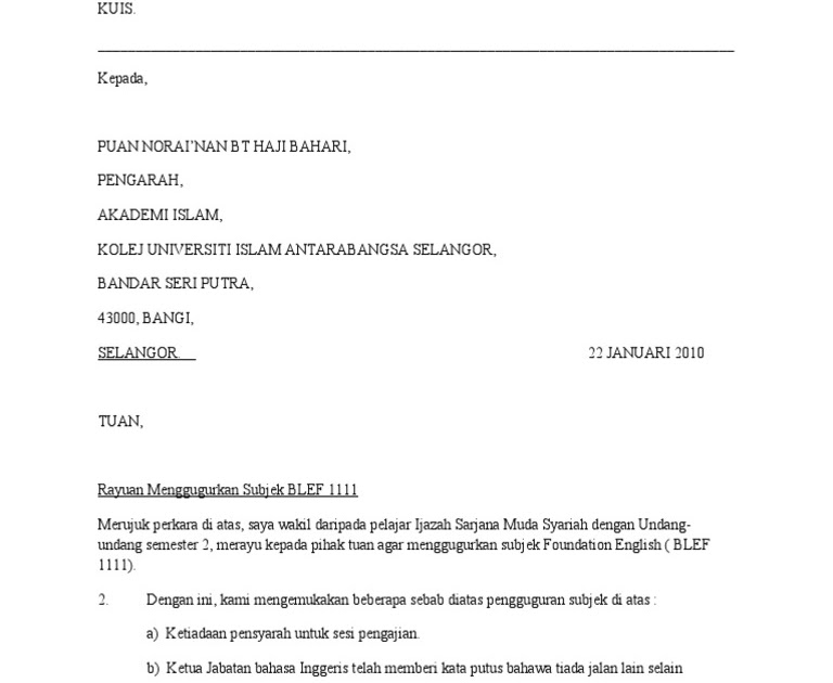 Surat Rasmi Drop Subjek Spm - Surat Rasmi W