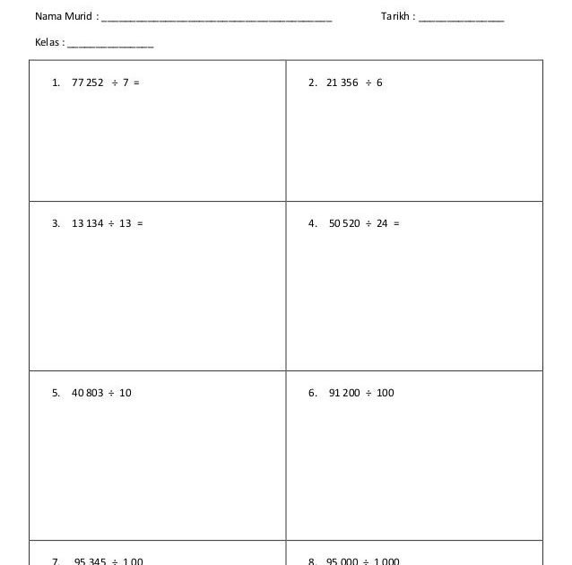 Soalan Matematik Bahagi Tahun 4 - Yuralux