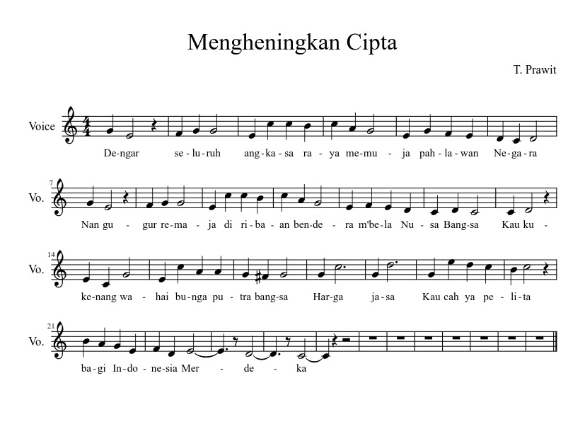 Not Balok Lagu Mengheningkan Cipta Kumpulan Not Lagu